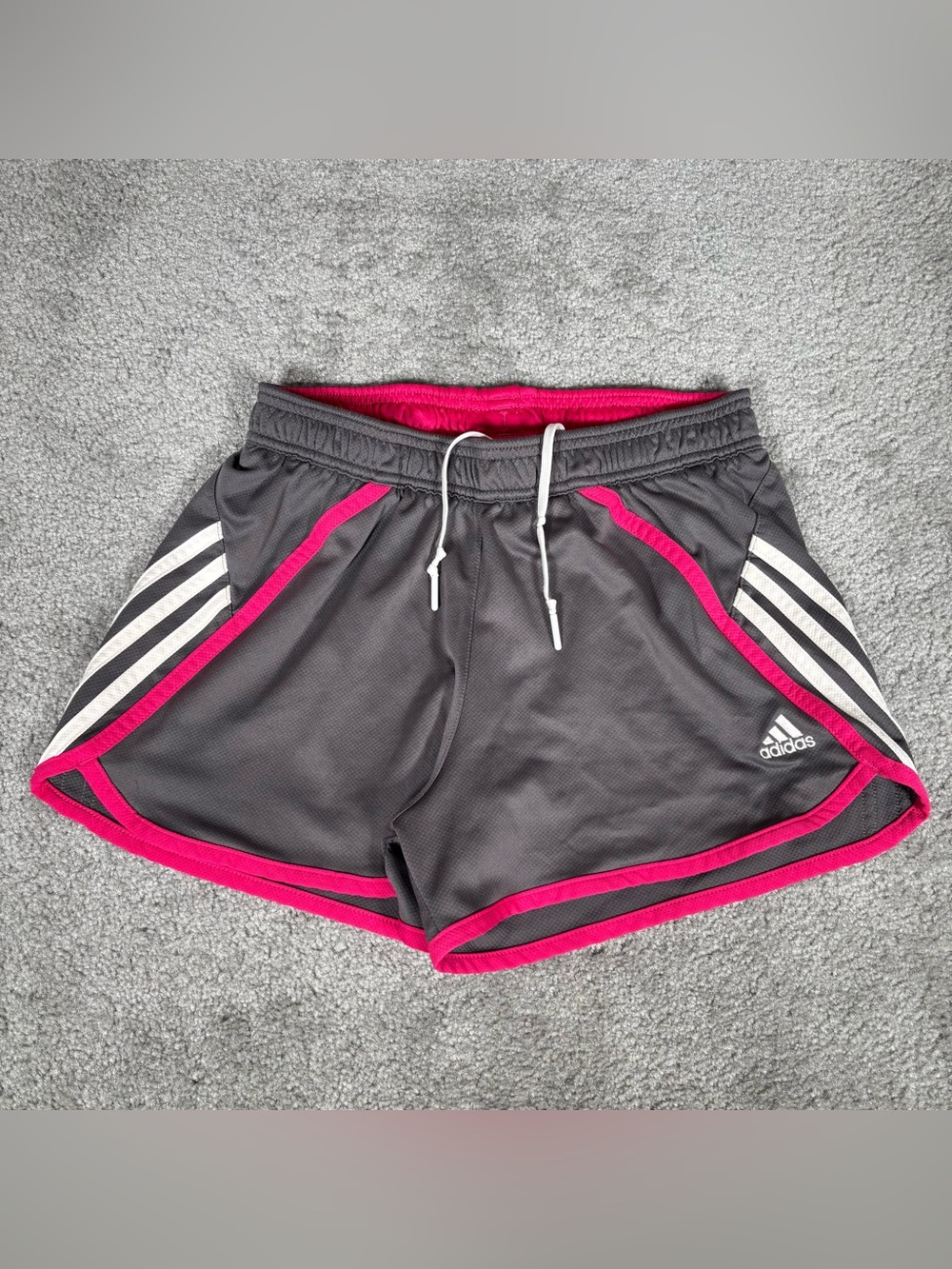 Adidas Shorts Womens S Gray Pink Striped Lightweight Athletic Running Soccer Y2K